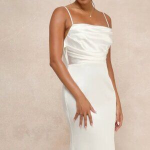 Lulus Lovely Endearment White Satin Sleeveless Backless Maxi Dress